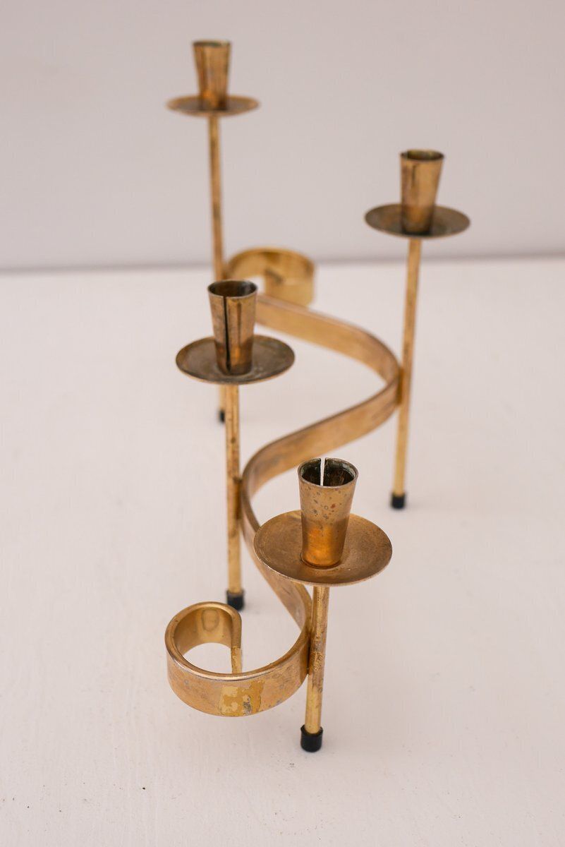 Bougeoirs mid-century modern en métal par Gunnar Ander pour Ystad Metall, Suède, années 1960