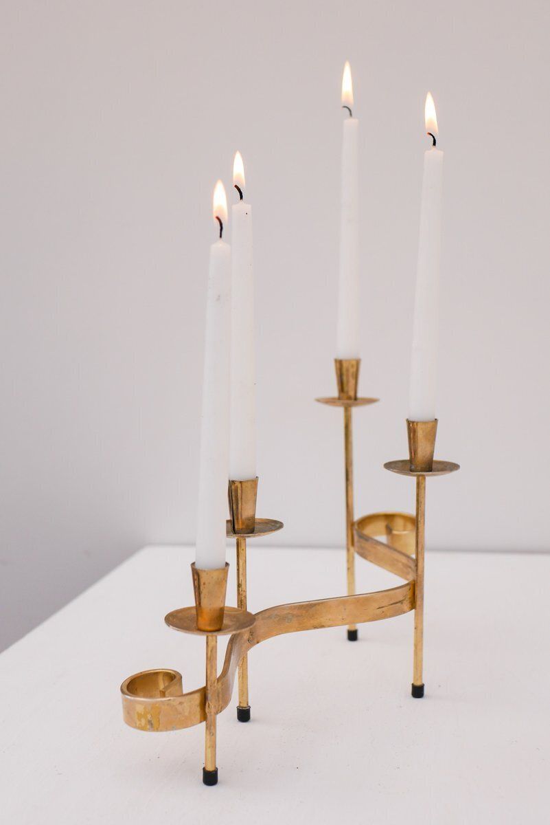 Bougeoirs mid-century modern en métal par Gunnar Ander pour Ystad Metall, Suède, années 1960 photo vinterior
