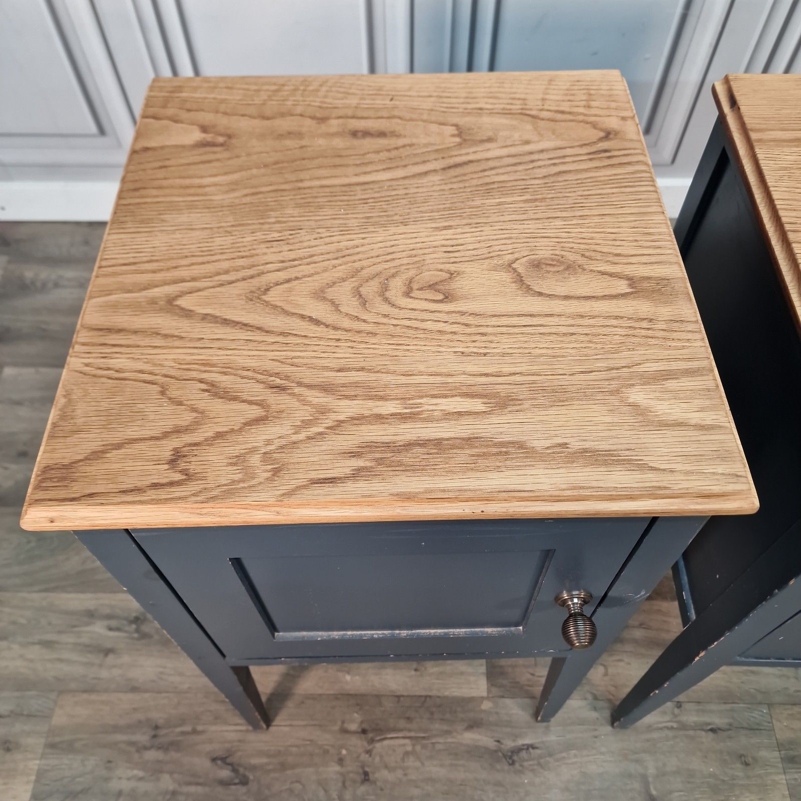 Vintage Pair Bedside Cabinets Painted Oak Top Wooden Nightstands Pot Cupboards photo buy