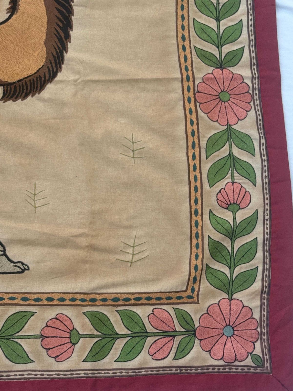 Mughal Kashmiri Embroidery Camel Rustic Desert Tapestry: Vintage Boho Silk Wall Hanging (36x48 Inches.) photo Art