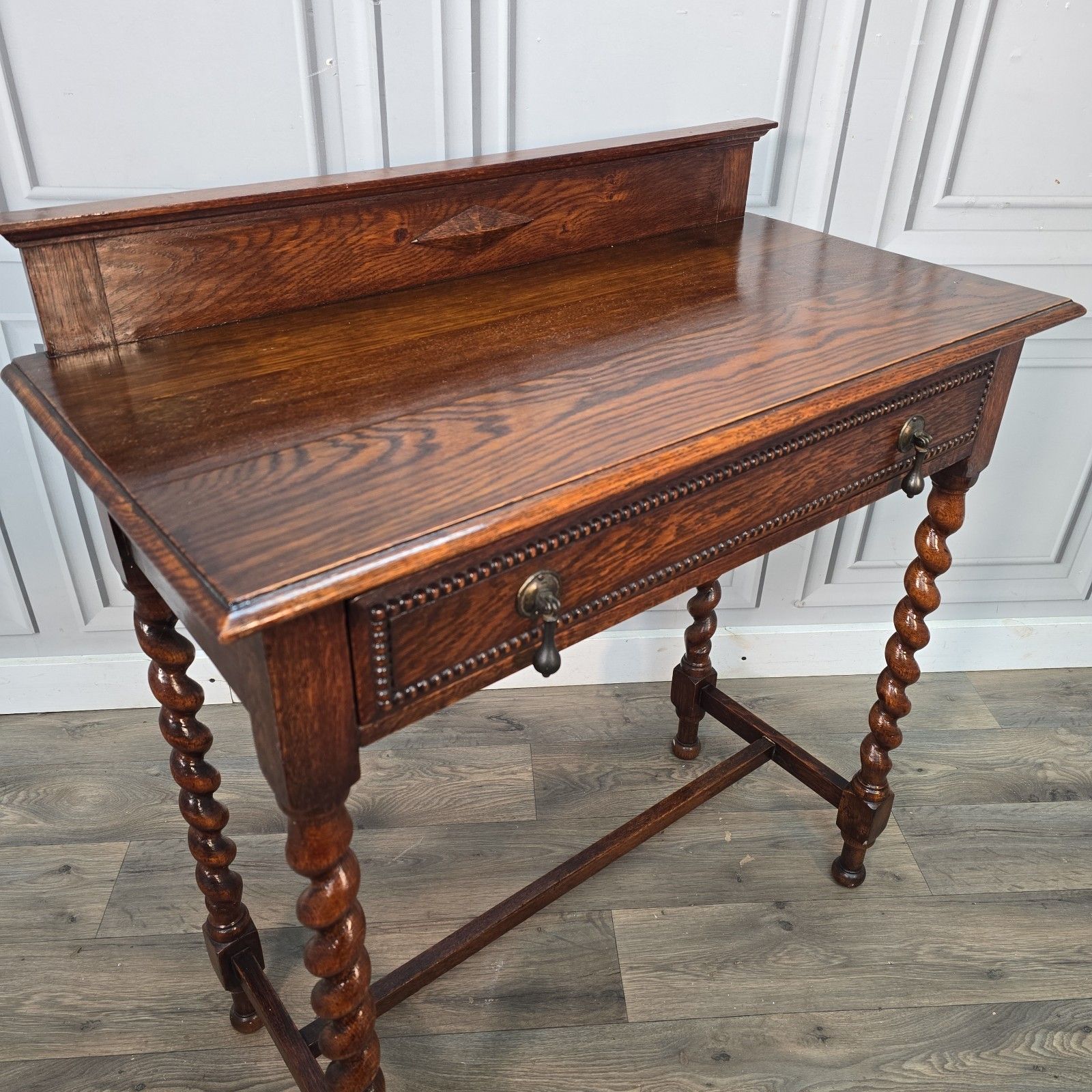 Antique Oak Hall Table Solid Wood Barley Twist Console Side Lamp Jacobean photo Furniture