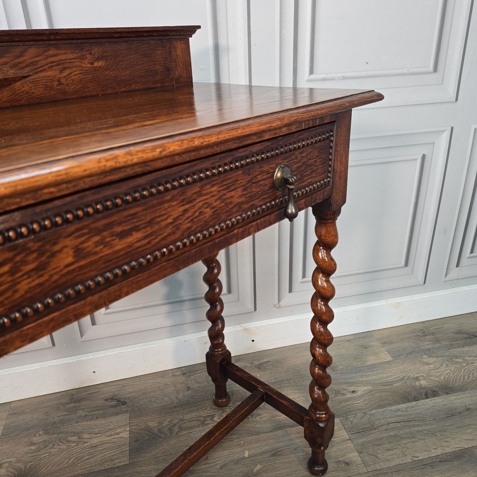 Antique Oak Hall Table Solid Wood Barley Twist Console Side Lamp Jacobean photo vinterior