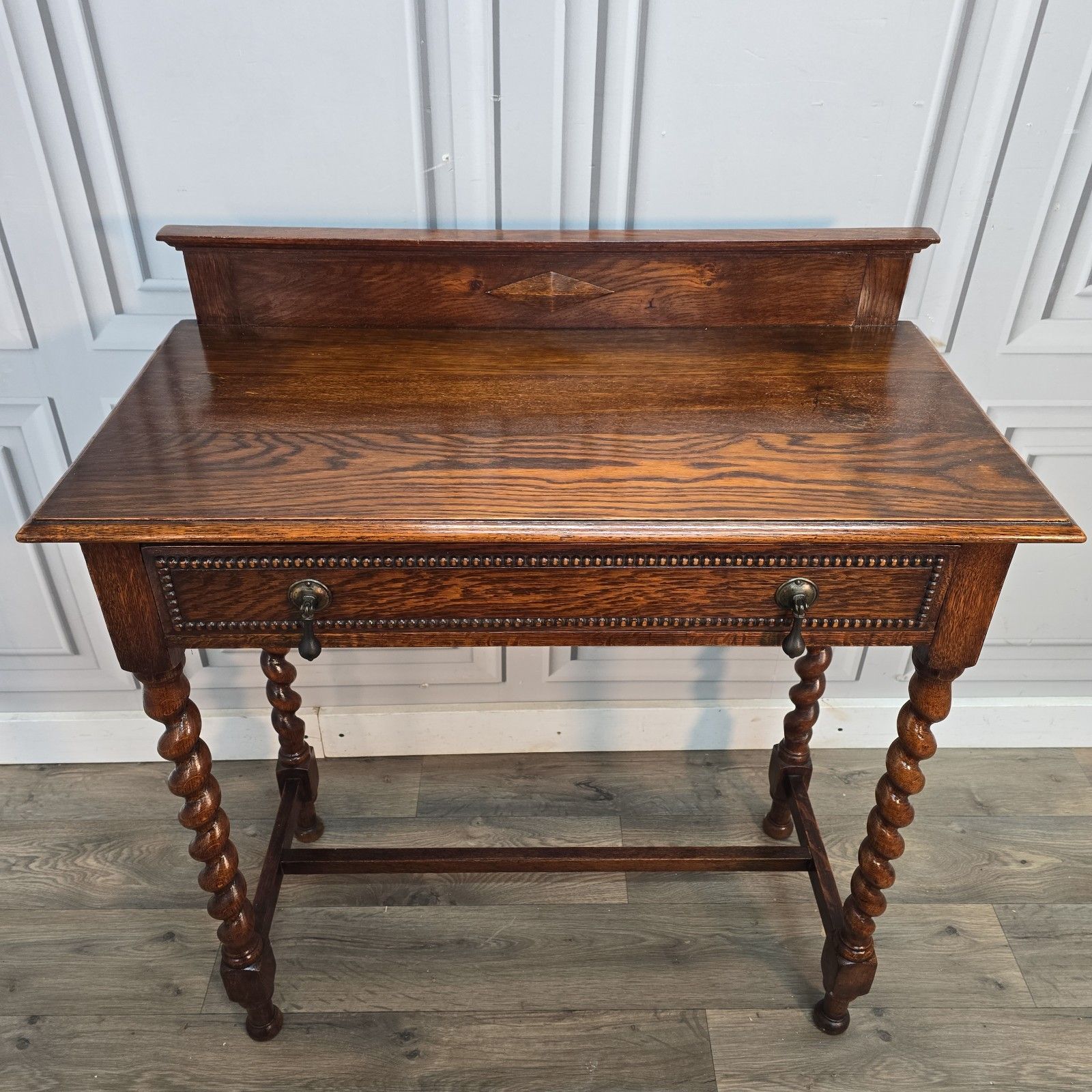 photo vinterior Antique Oak Hall Table Solid Wood Barley Twist Console Side Lamp Jacobean