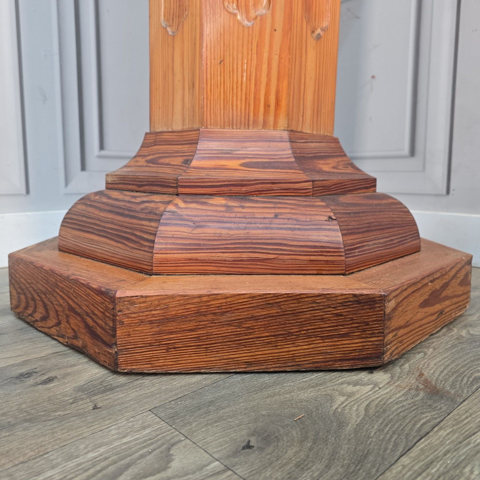 Vintage Wooden Church Font Gothic Revival Plant Stand Bust Display Column Table photo for sale