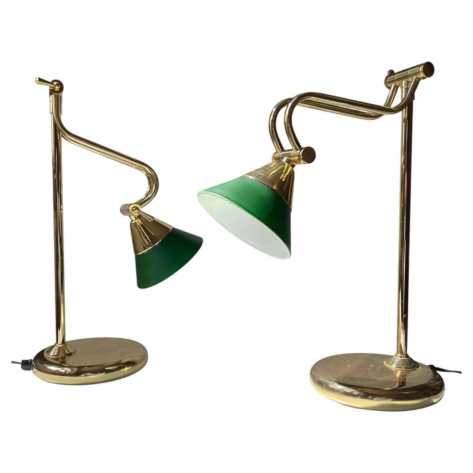 Vintage Scandinavische bureaulampen of tafellampen in messing en groen glas