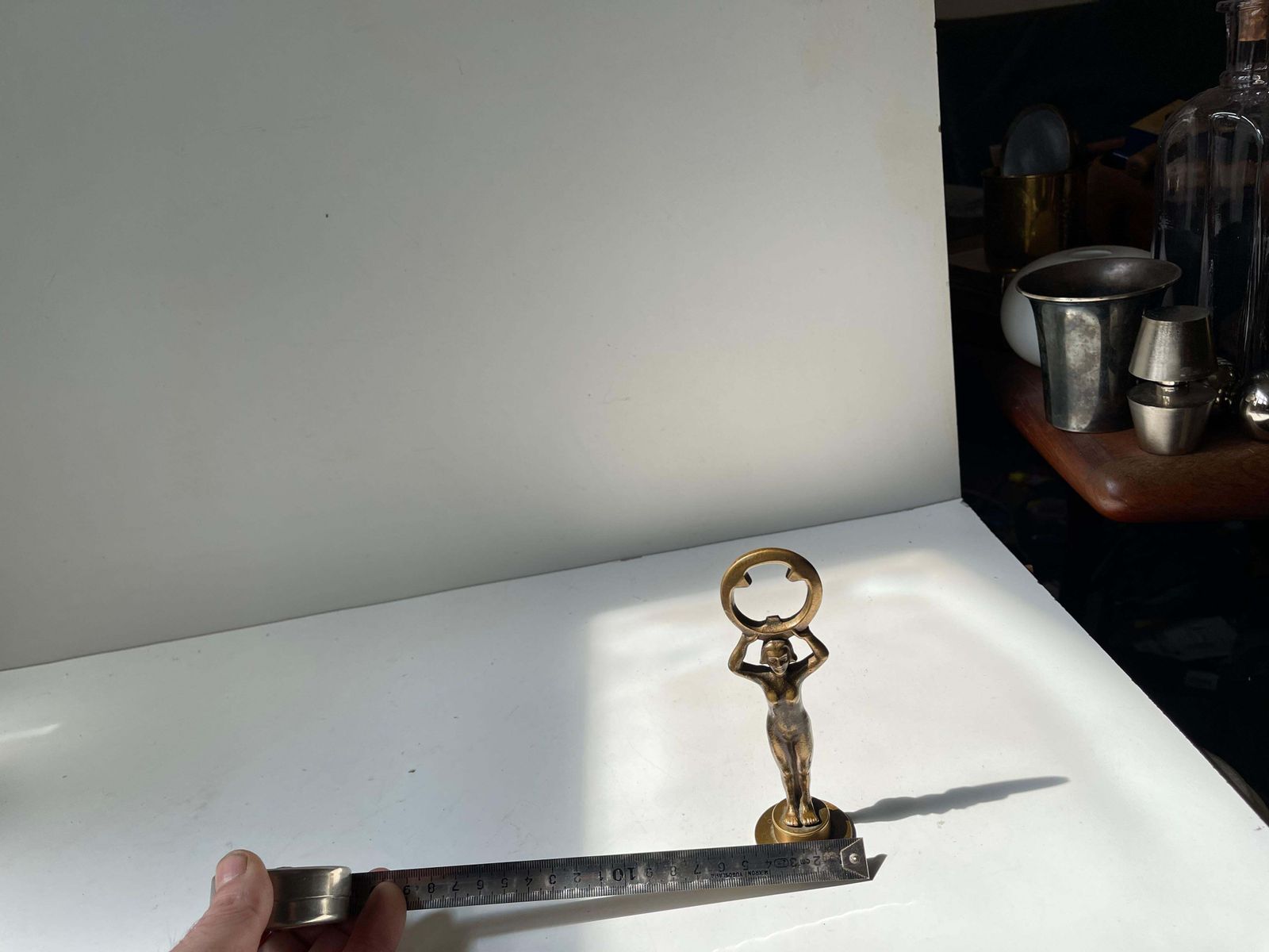 Sculpturaal art deco flesopener in brons, jaren 1930 photo vintage