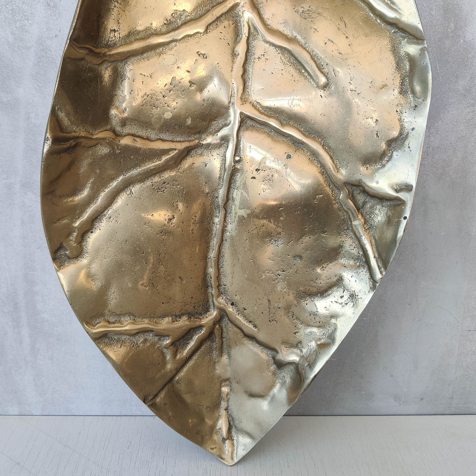 A David Marshall 1980s Brutalist Sand Cast Brass Large Sculptural Leaf Centrepiece photo buy