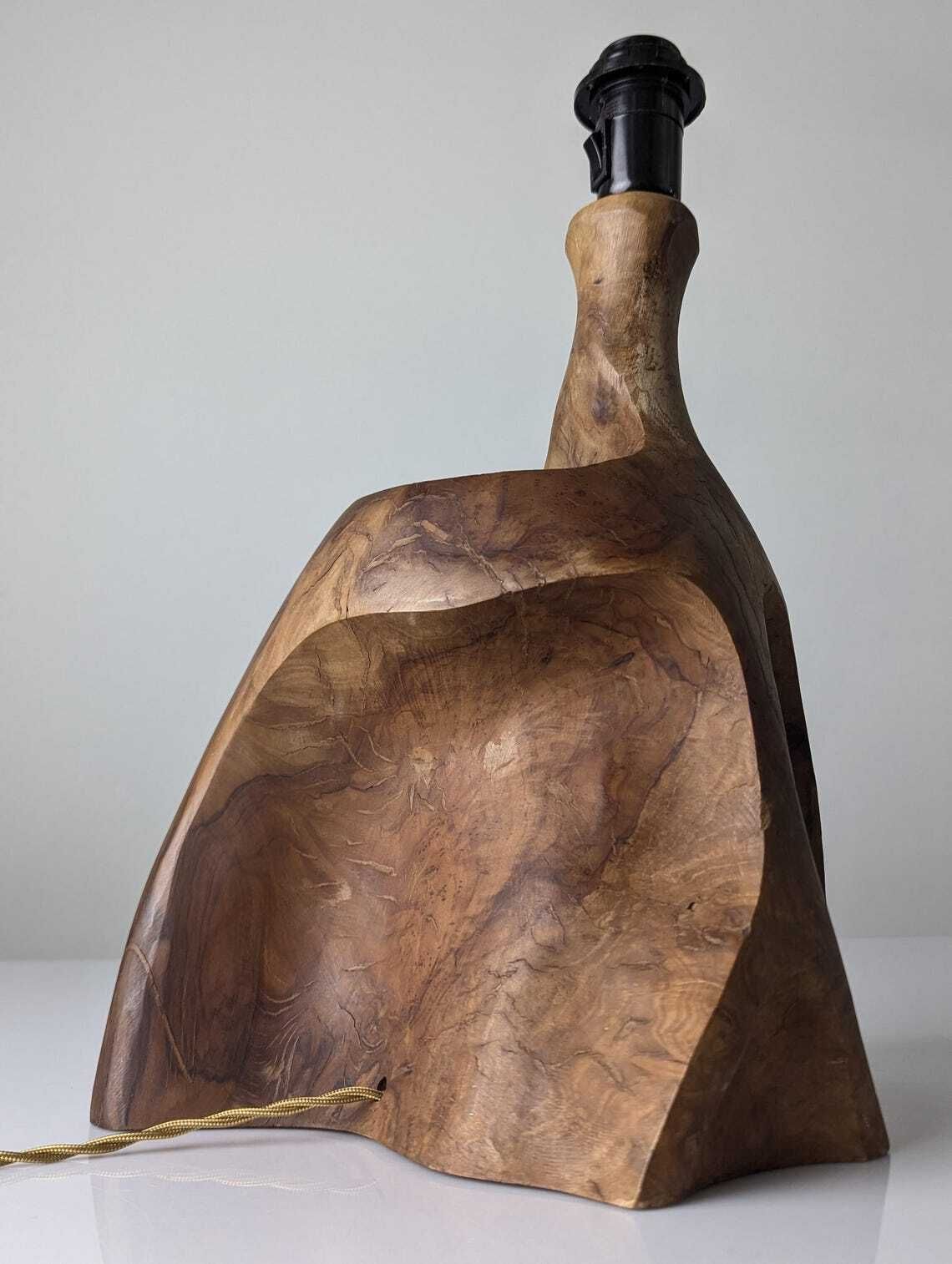 photo buy Organic Modern Sculptural Carved Olive Wood Table Lamp 1970s