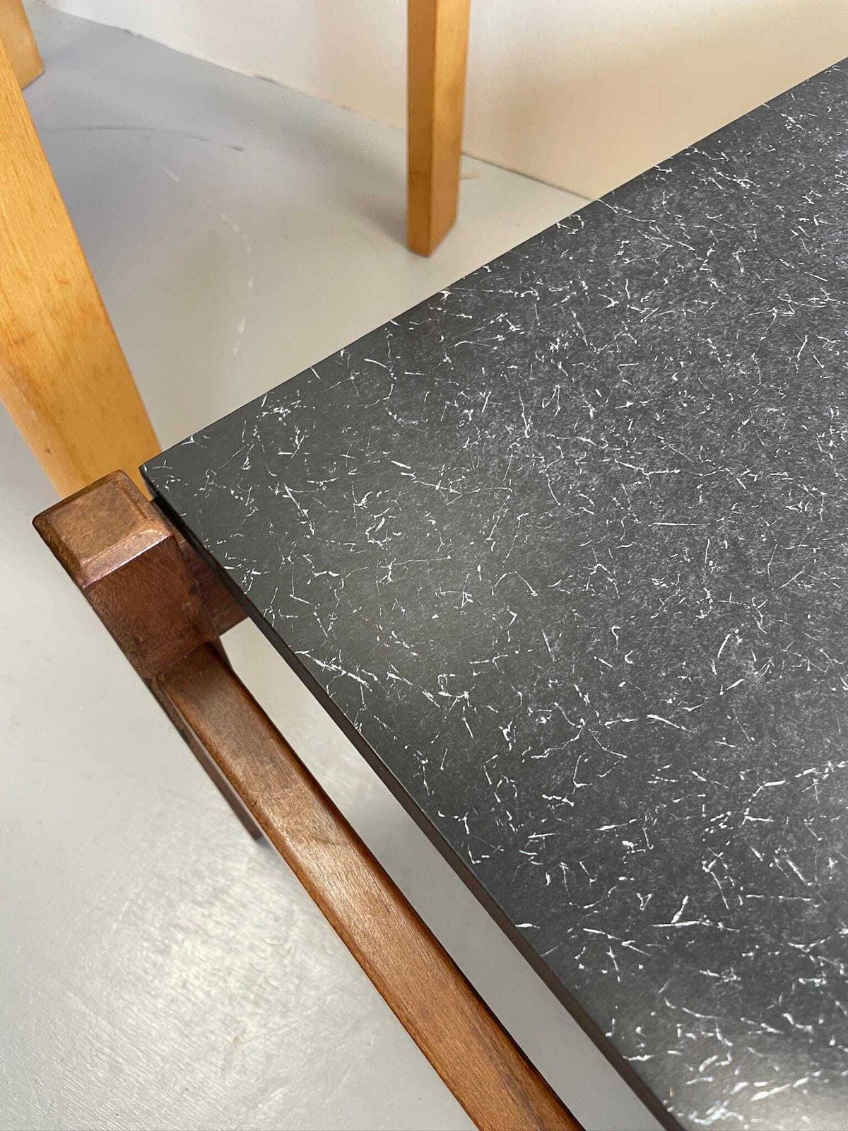 Low Coffee Table Designed By Guy Rogers Black Formica Top And Chunky Modernist Frame photo 190.0