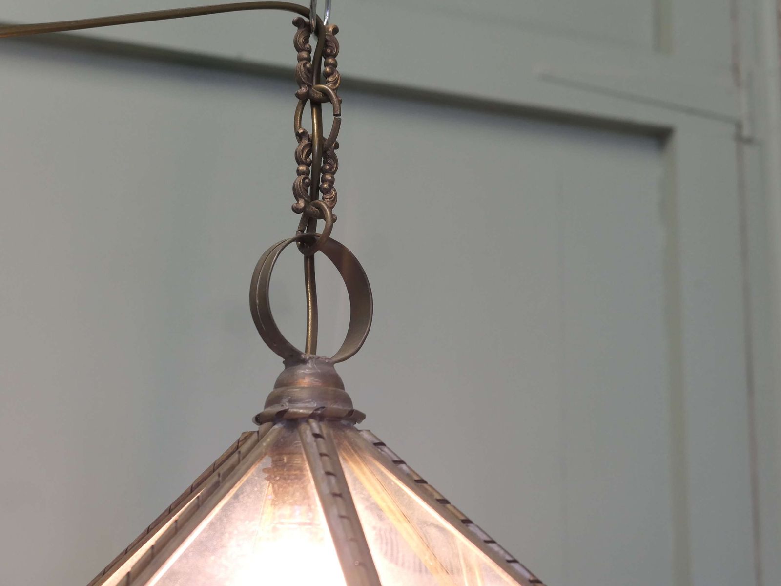 Arts And Crafts Brass & Glass Hall Lantern A Lovely Age Darkened Brass Lantern photo 780.0