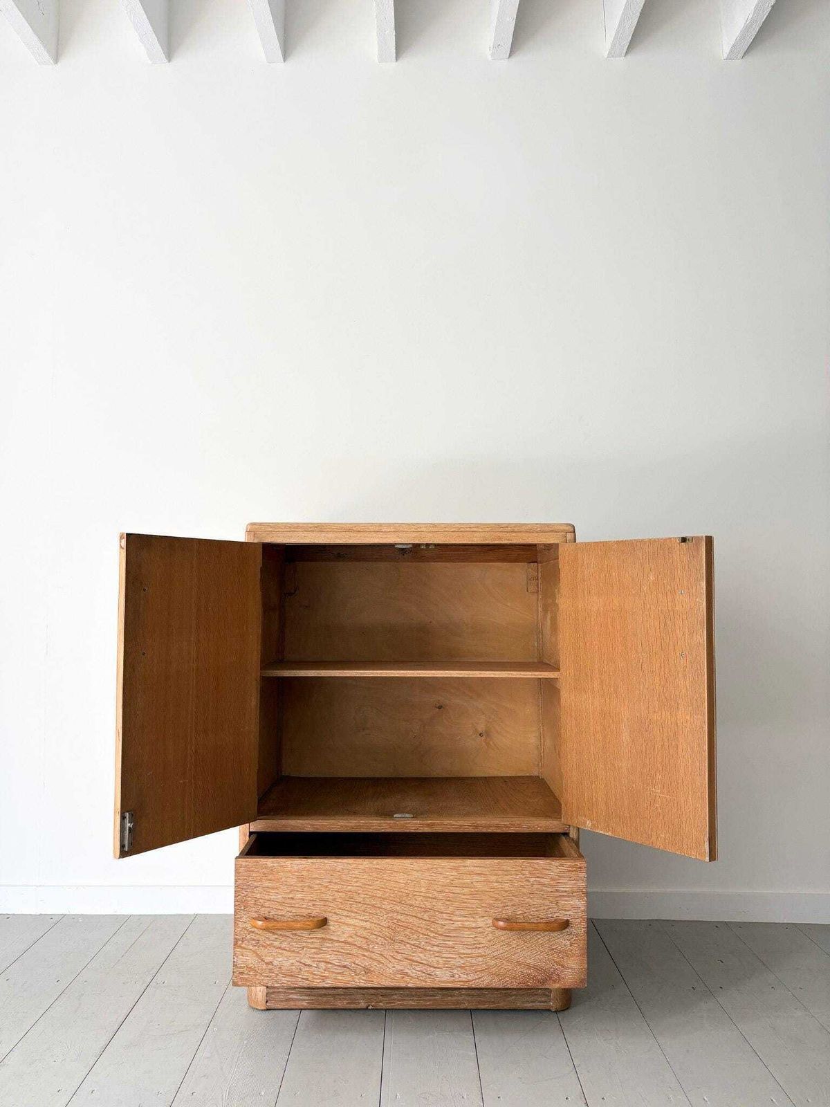 1930s Limed Oak Tallboy Cabinet With Drawers photo for sale