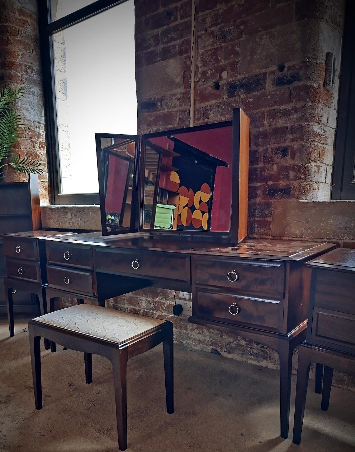 1960s Stag Minstrel Makoré Dressing Table With Triple Mirror And Stool photo furniture