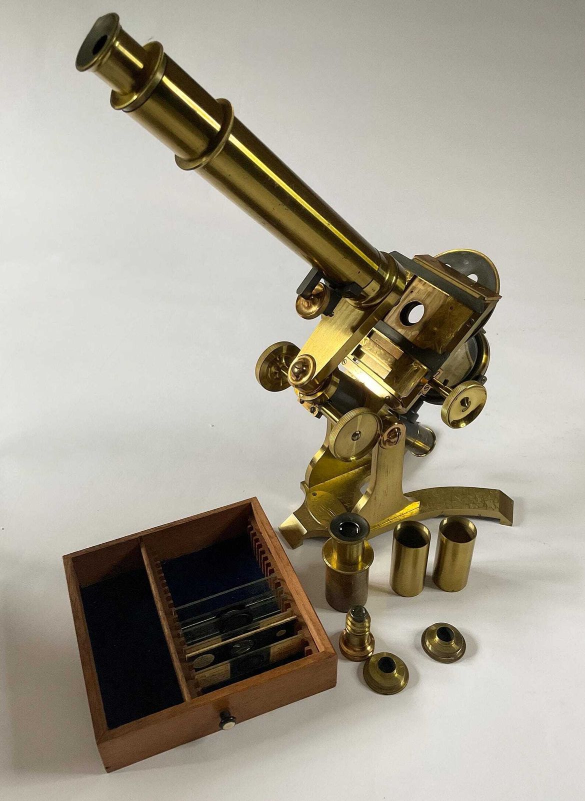 Prachtige Victoriaanse messing microscoop in koffer, James Parkes & Son, Birmingham - ca. 1860-1870. photo buy