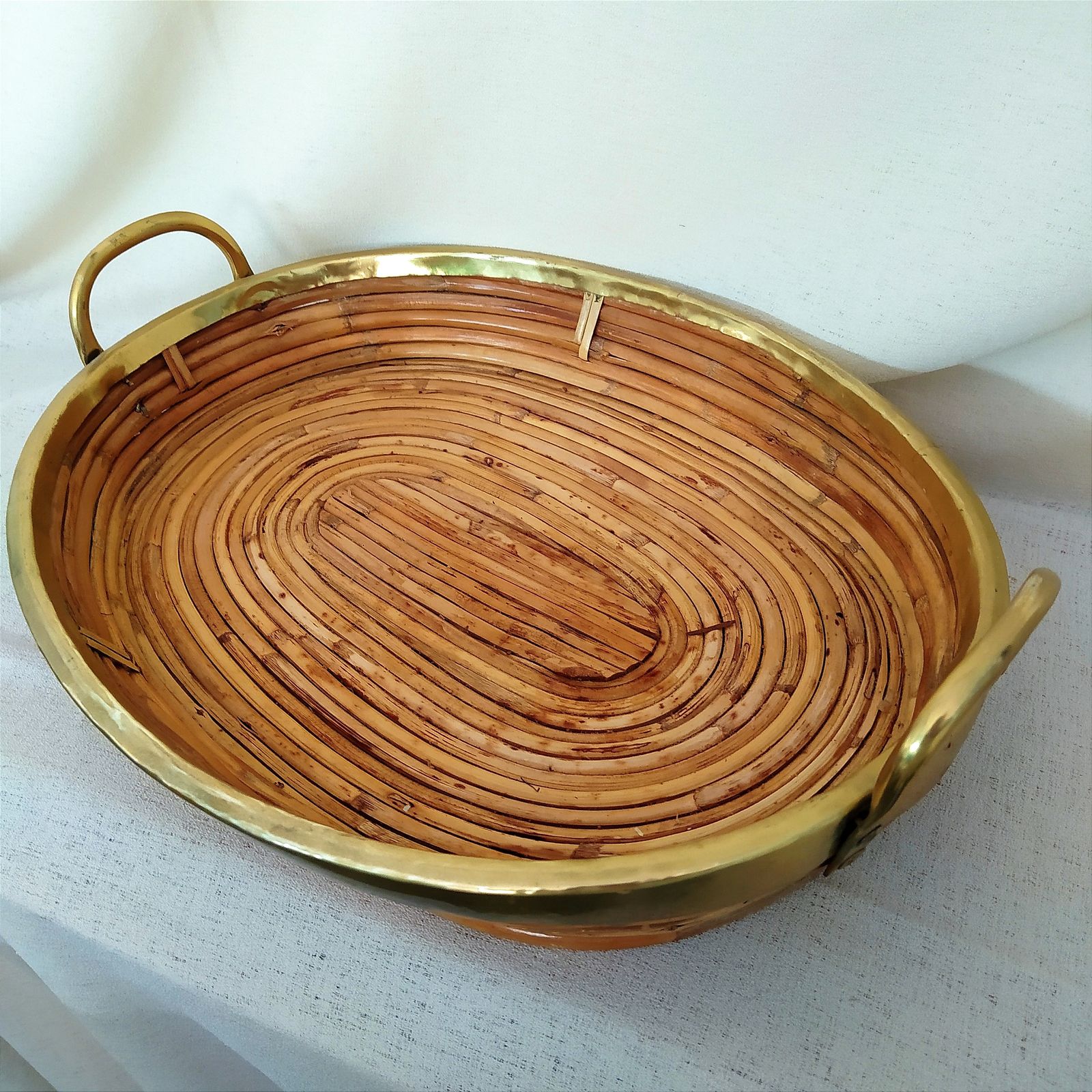 160.0 1970's Large Pencil Reed Basket. photo
