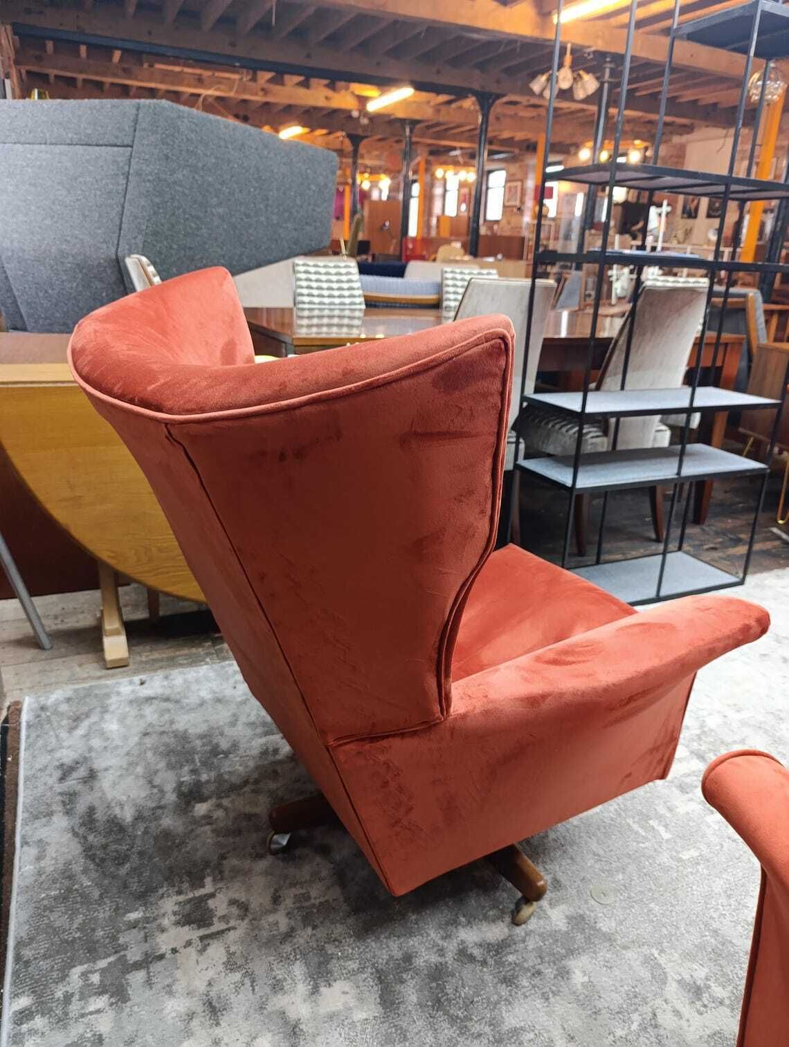 Furniture Rare 1960s G Plan Blofeld Swivel And Tilt Three Piece Suite  Fully Restored In Burnt Orange Velvet photo