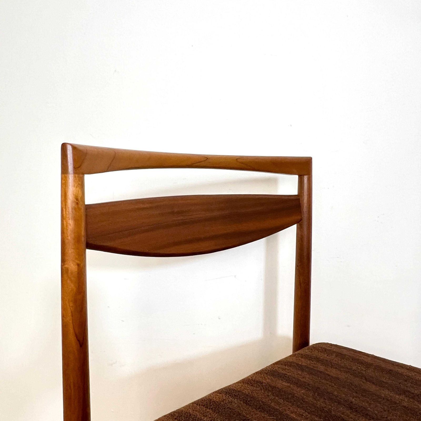 photo for sale A Pair Of Mid Century McIntosh Teak Dining Chairs, Brown Boucle Upholstery