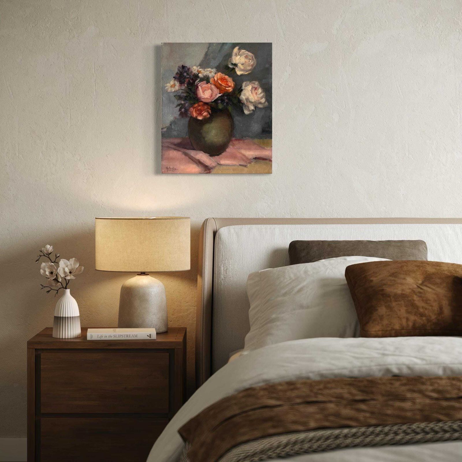 Stilleven met rozen, olieverf op doek, antiek bloemenschilderij, Frans stilleven, jaren 1930 photo for sale
