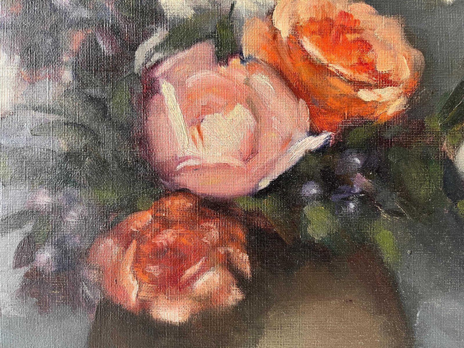 Nature morte française d'époque, bouquet de roses, huile sur toile, années 1930 photo vinterior
