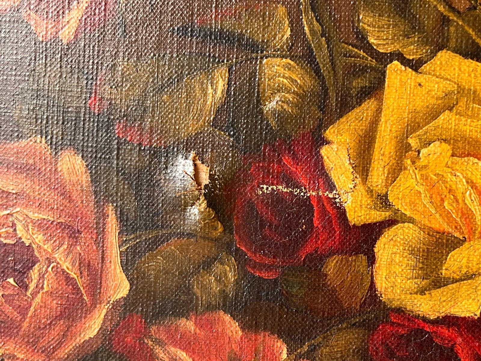 photo for sale Nature morte aux roses, huile sur toile d'époque, peinture de fleurs, années 1900