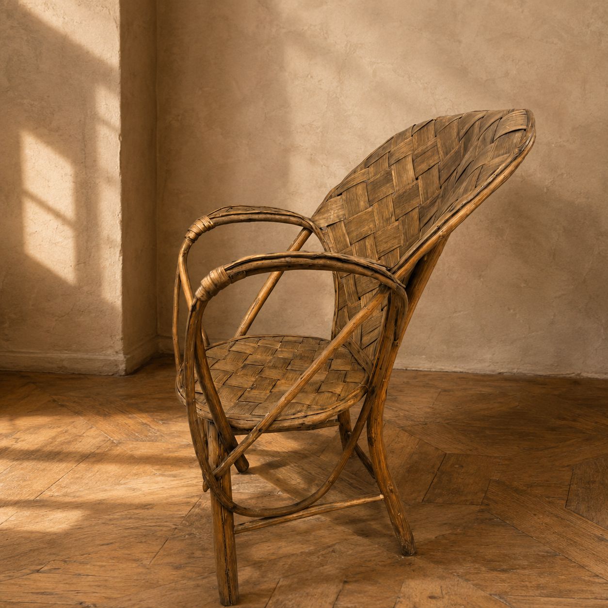 Vintage rieten fauteuil met hoge rugleuning, jaren 1960–1970 photo Meubels