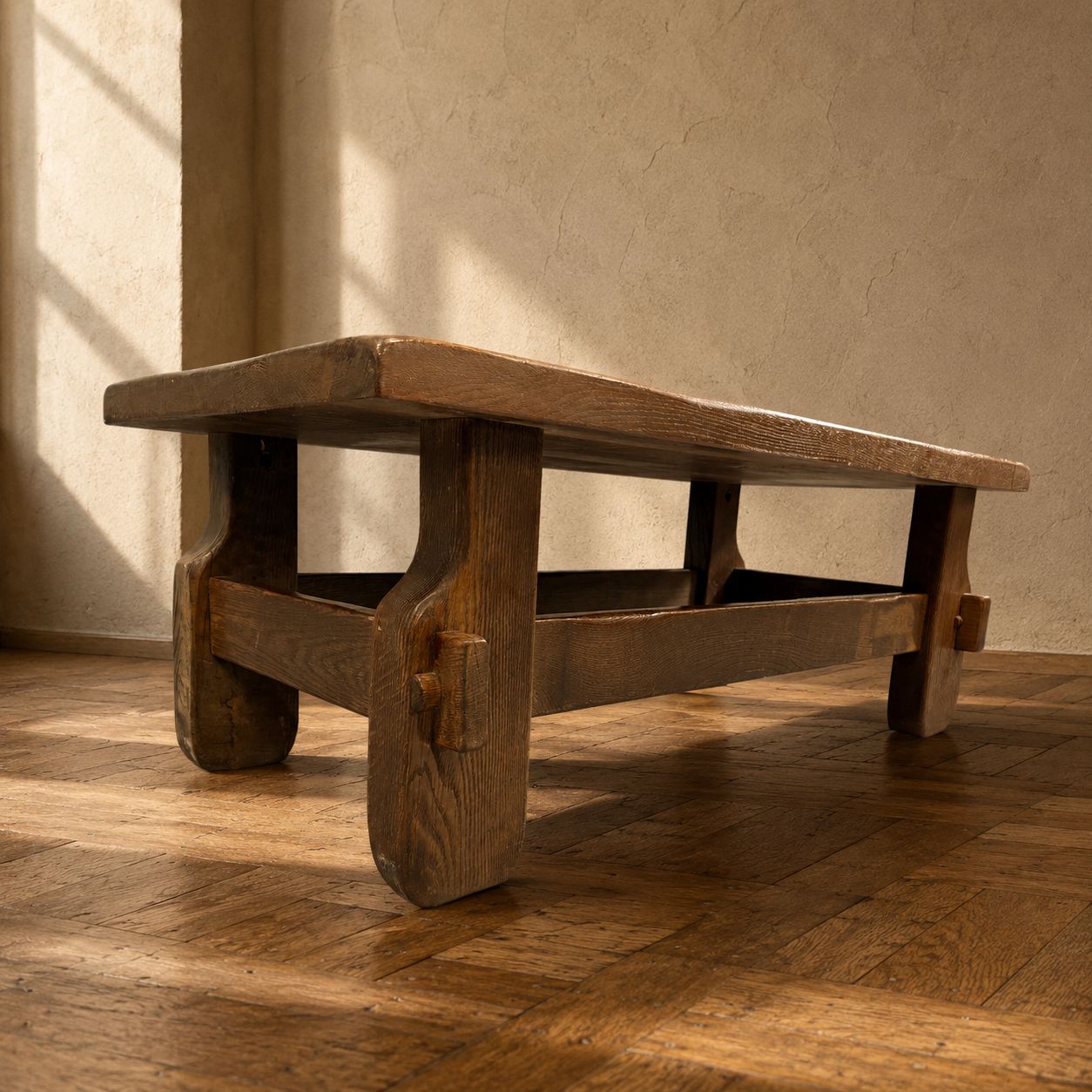 Brutalist salontafel van massief eiken, jaren 1970 photo for sale