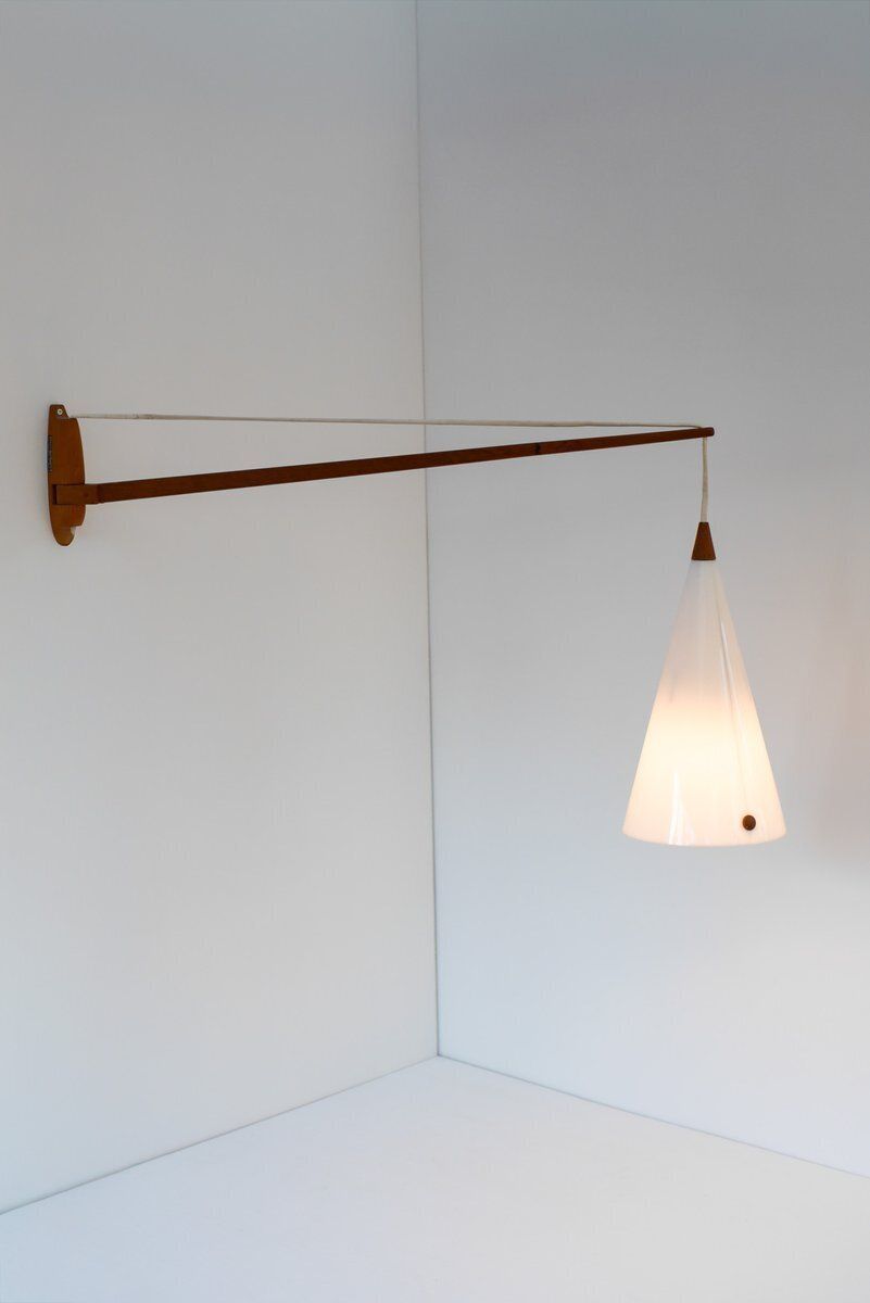 Mid Century Swedish Wall Lamp In Teak By Uno And östen Kristiansson For Luxus, 1960s photo vintage