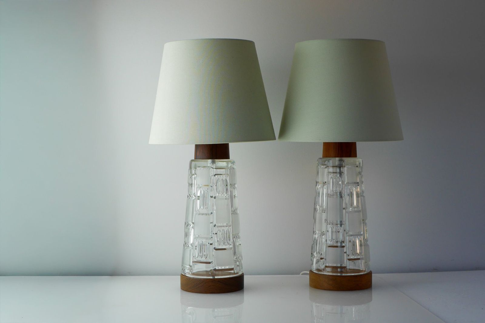 Mid Century Modern Scandinavian Teak And Glass Table Lamps, Set Of 2 photo buy
