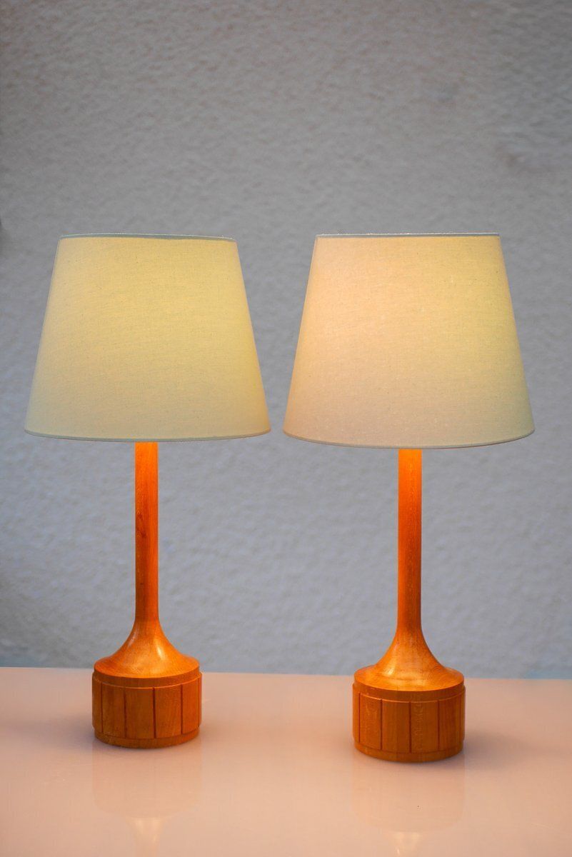 photo for sale Scandinavian Oak Table Lamps From Elpe, Set Of 2