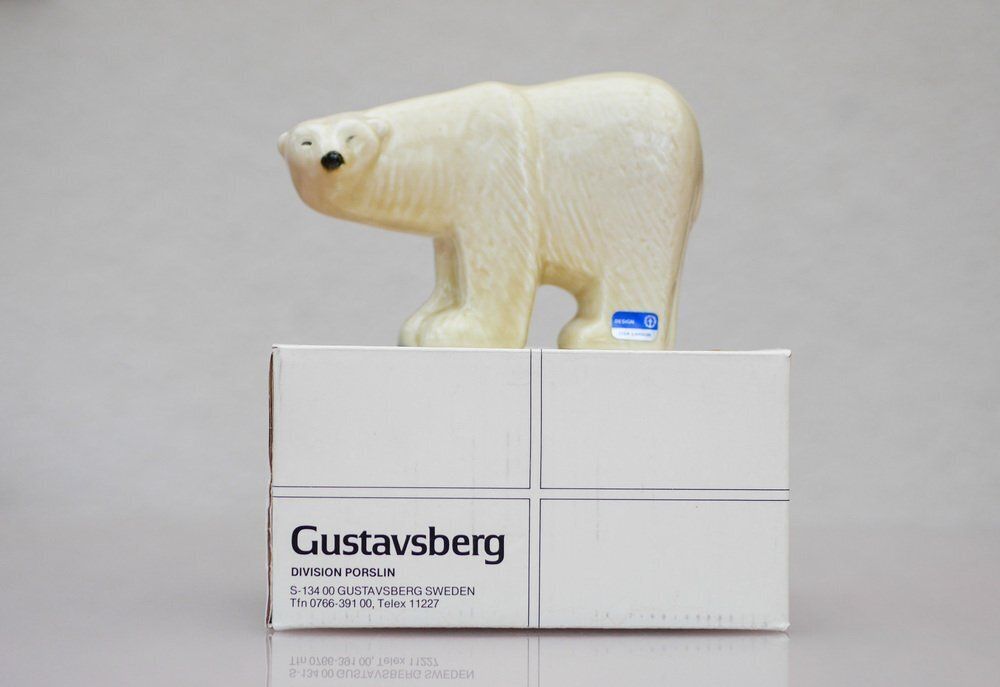 Art Figurine ours polaire en grès émaillé par Lisa Larson pour Gustavsberg, années 1970 photo