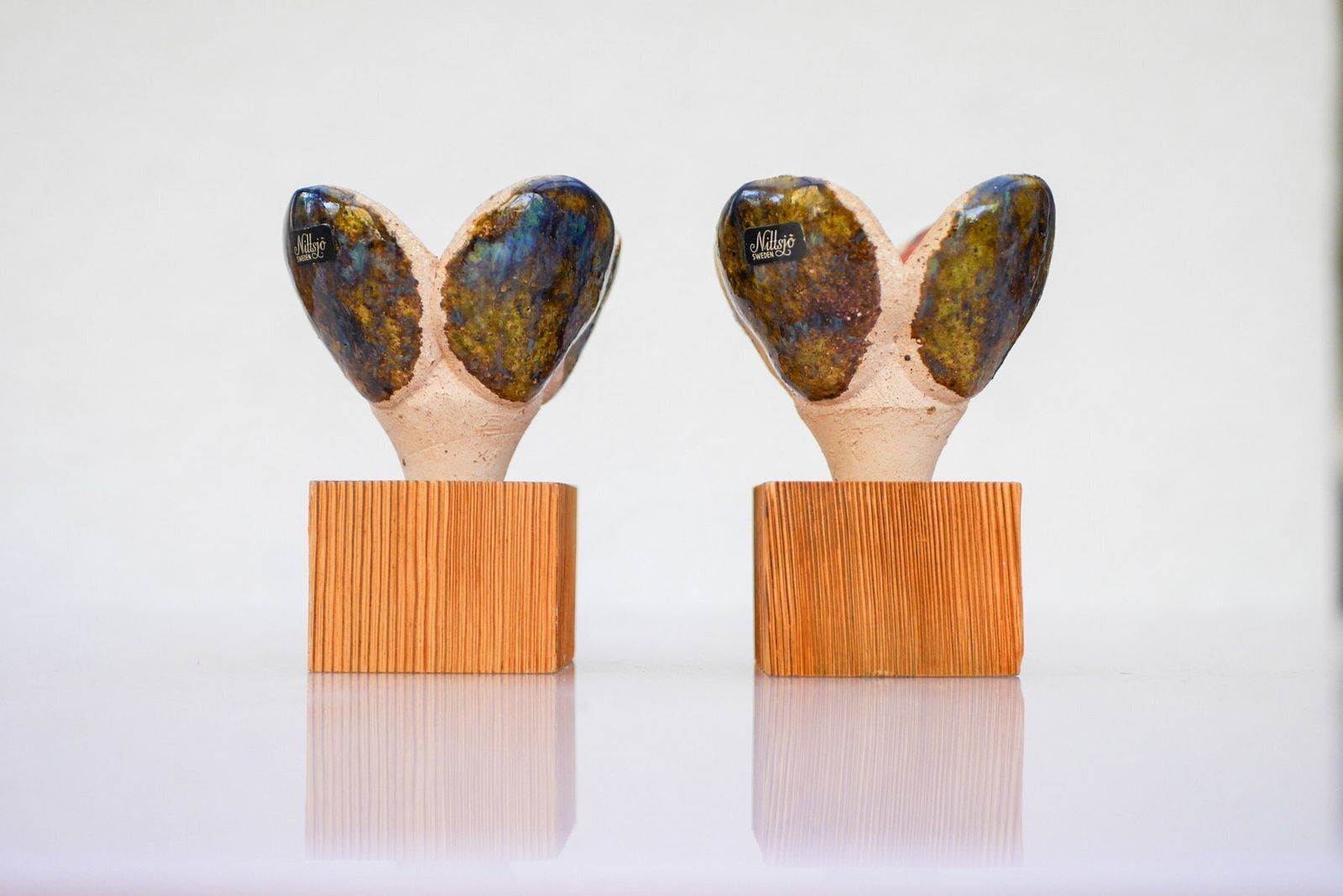 photo vinterior Ceramic And Wood Candleolders From Nittsjö, Sweden, 1970s, Set Of 2