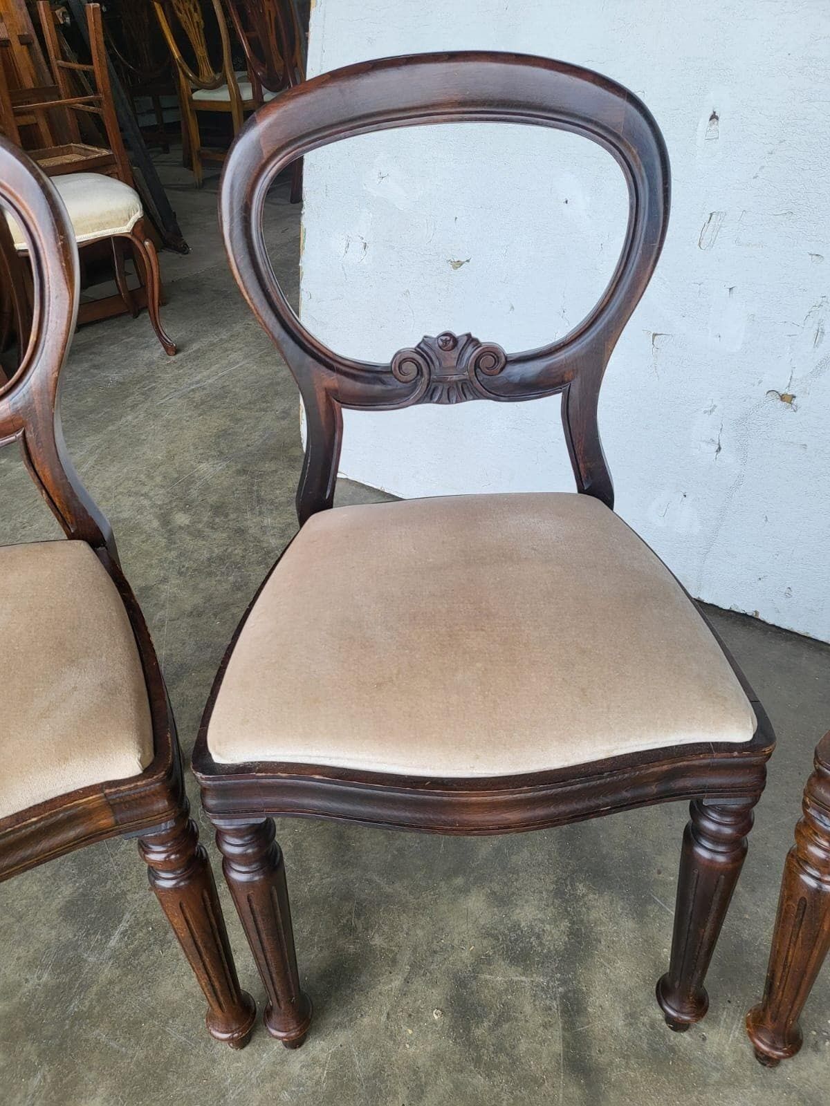 photo for sale Antique Repro 4 Balloon Back Dining Chairs Cream