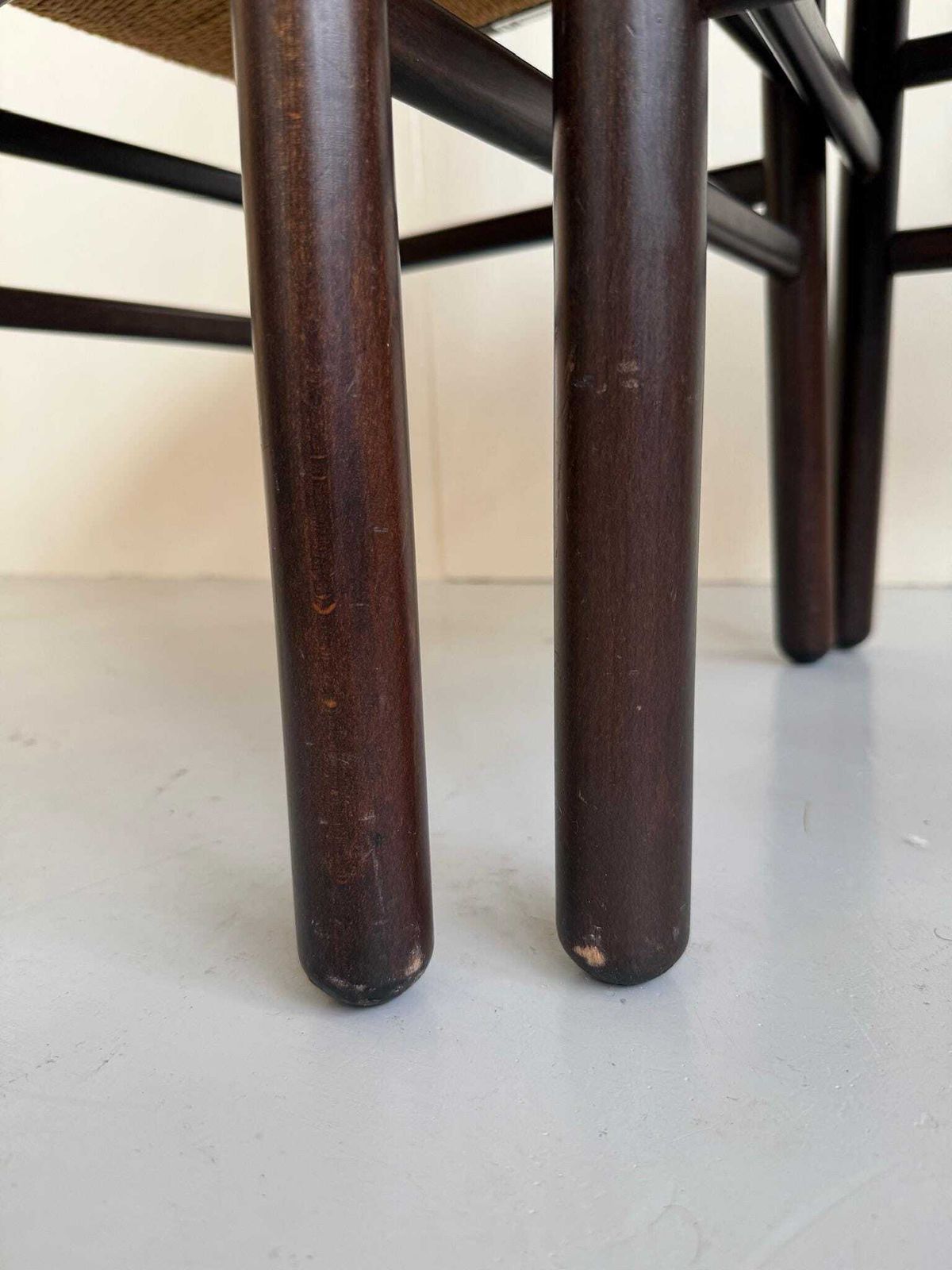Pair Of Dark Brown Dining Chairs Rope Seat By Annig Sarian For Montina photo vintage