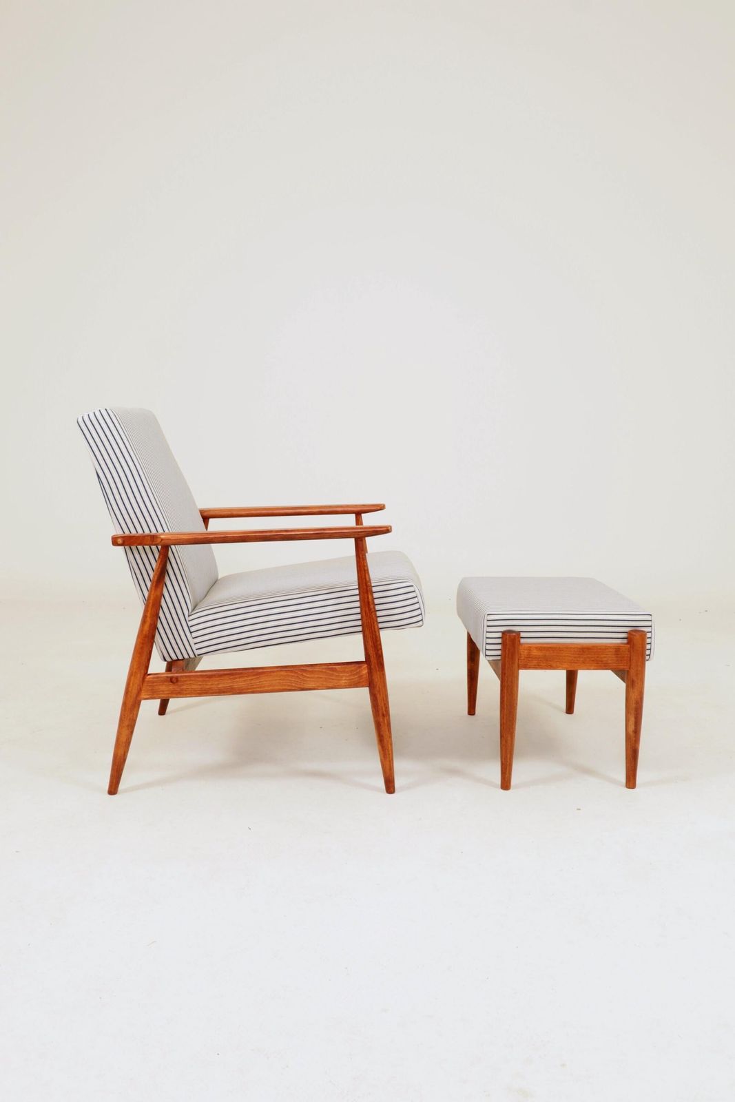 Lounge Chair With Footstool Vintage Stripe Fabric Mid Century Design, 1960 photo for sale