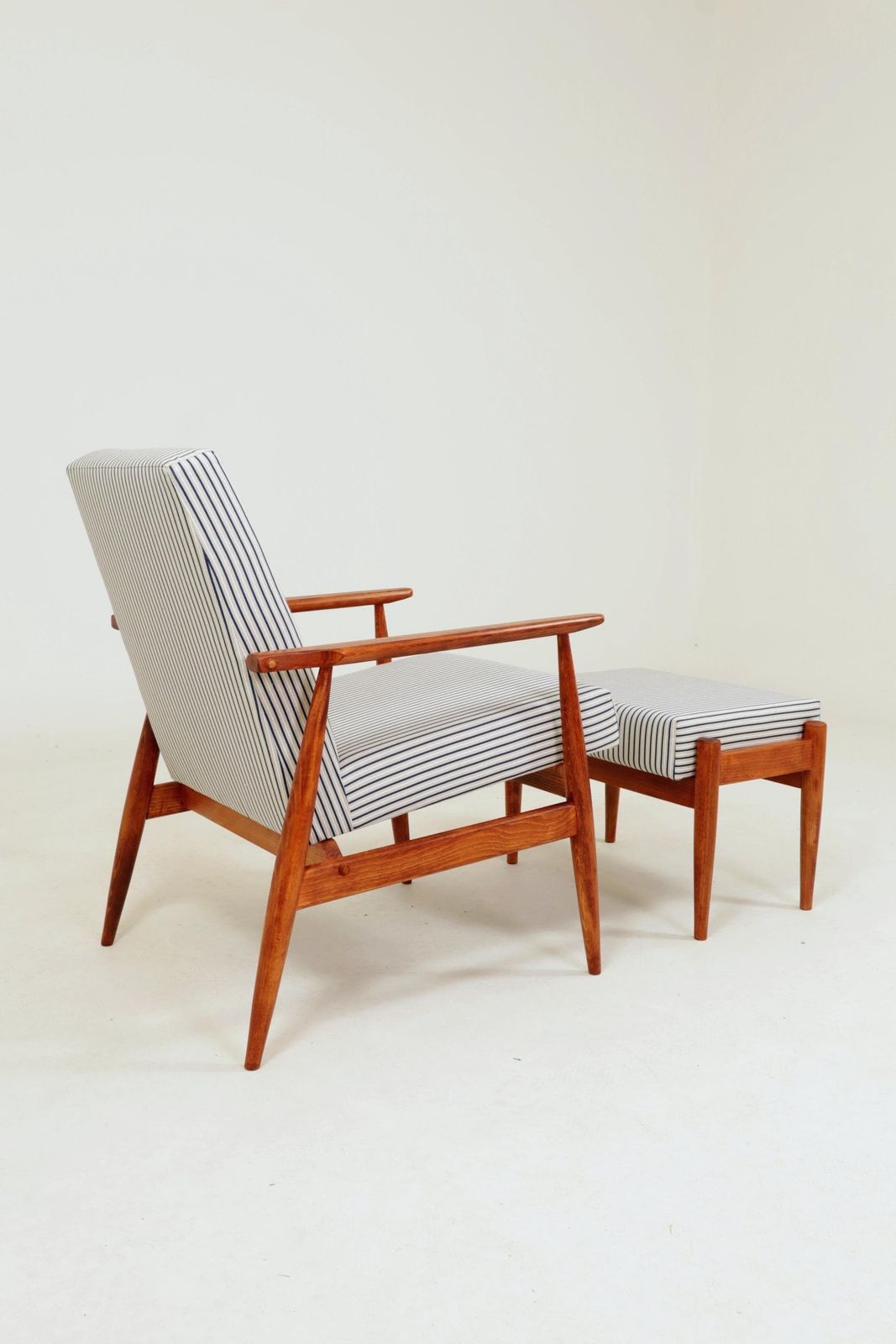 Lounge Chair With Footstool Vintage Stripe Fabric Mid Century Design, 1960 photo Furniture