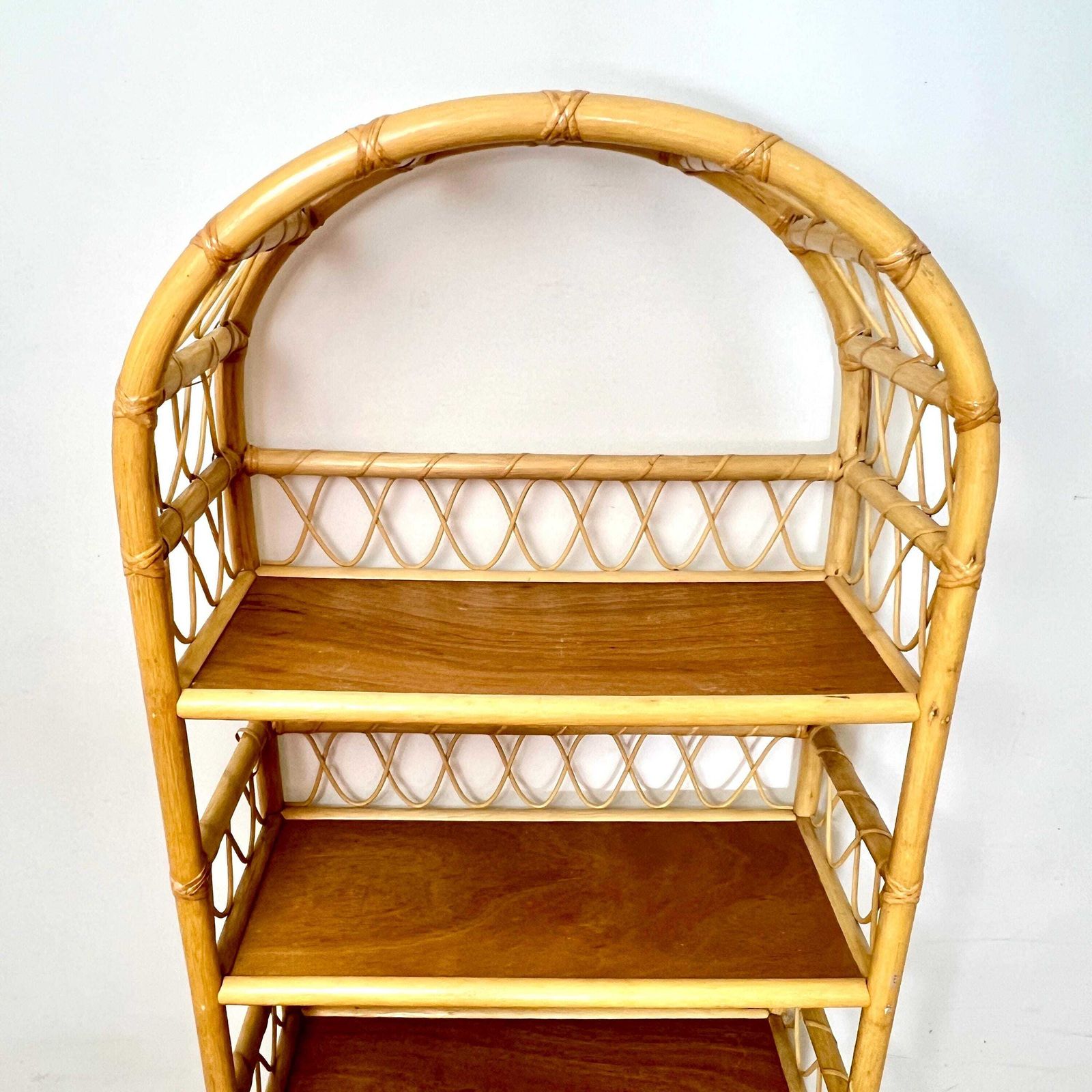 Tiki Boho Bamboo Shelving Unit, Cane Bookcase photo vintage