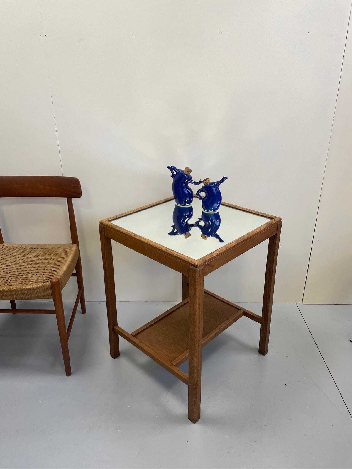 Utility Cc41 Oak Mid Century Modernist Side Table With Mirrored Top photo furniture