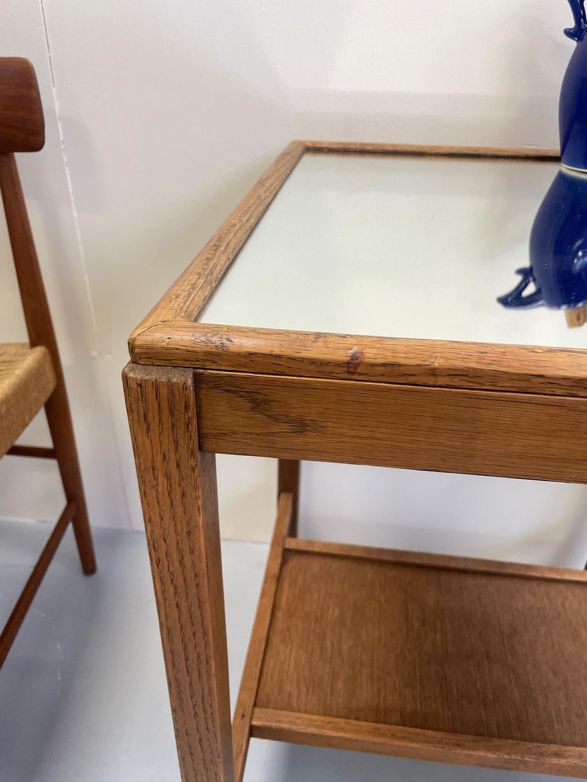 Utility Cc41 Oak Mid Century Modernist Side Table With Mirrored Top photo 355.0