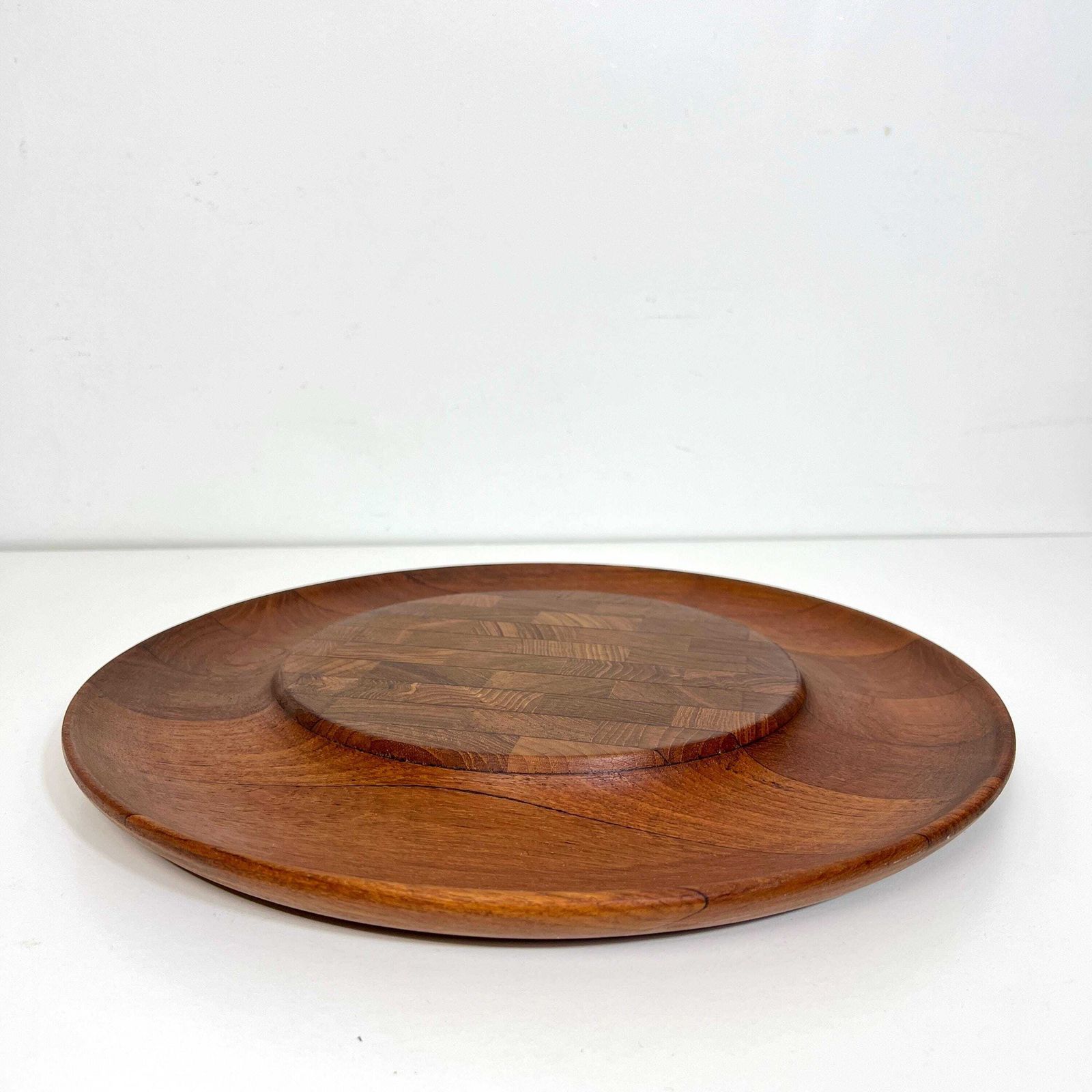 photo for sale Mid Century Teak Lazy Susan & Cheese Board, Vintage Retro Nibble Plate