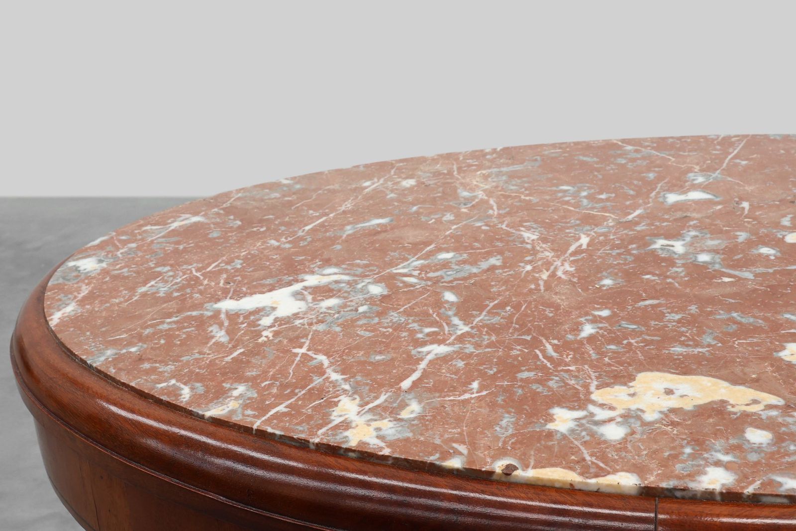 Art Deco Oval Side Table In Walnut With Marble Top From De Coene, Belgium, 1925 photo furniture