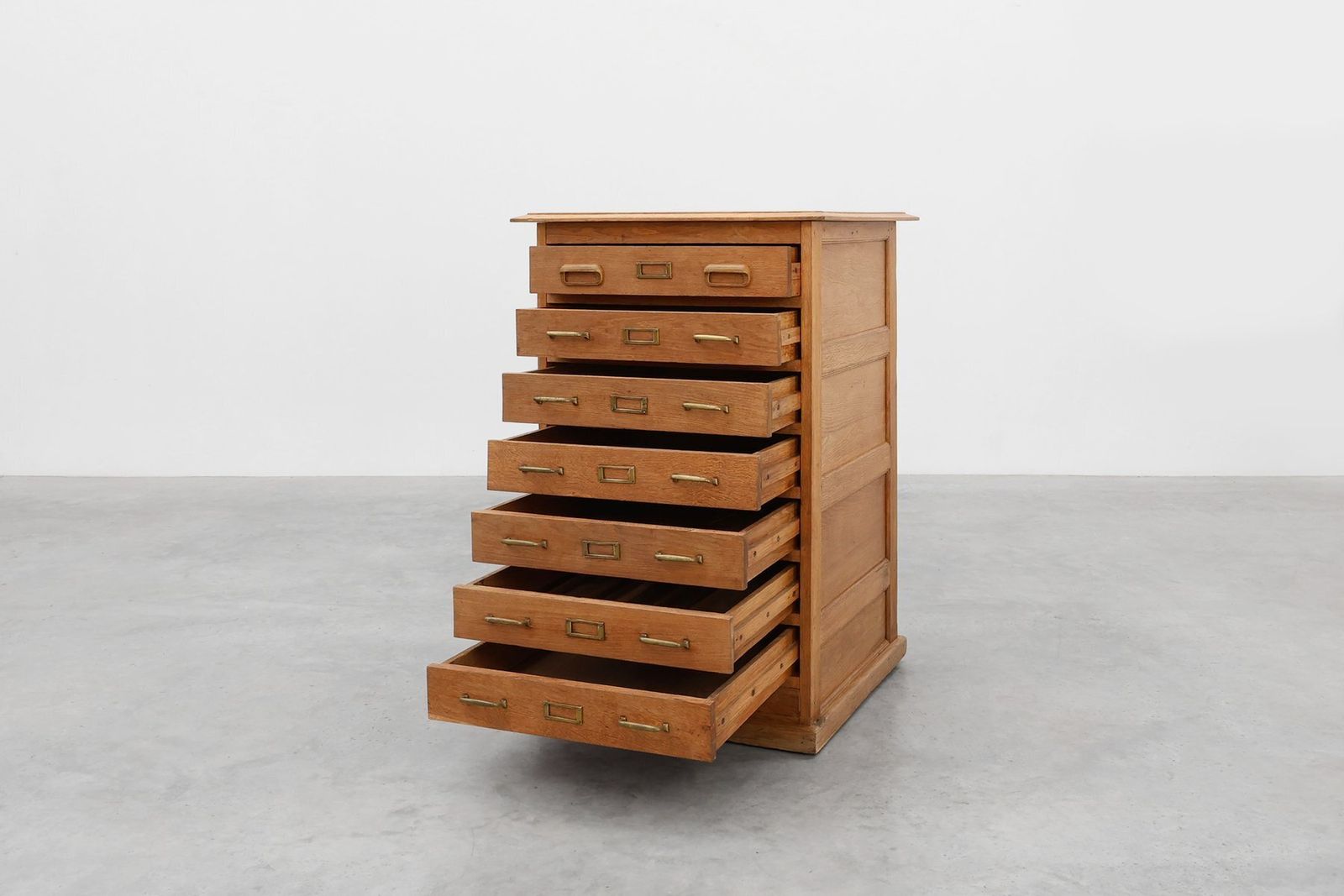 Industrial Oak Filing Cabinet With Brass Handles, United Kingdom, 1920s photo Furniture