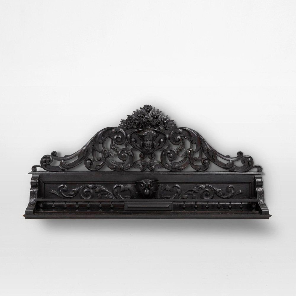 Baroque Carved Black Wooden Sculptured Shelf, France, 1850s