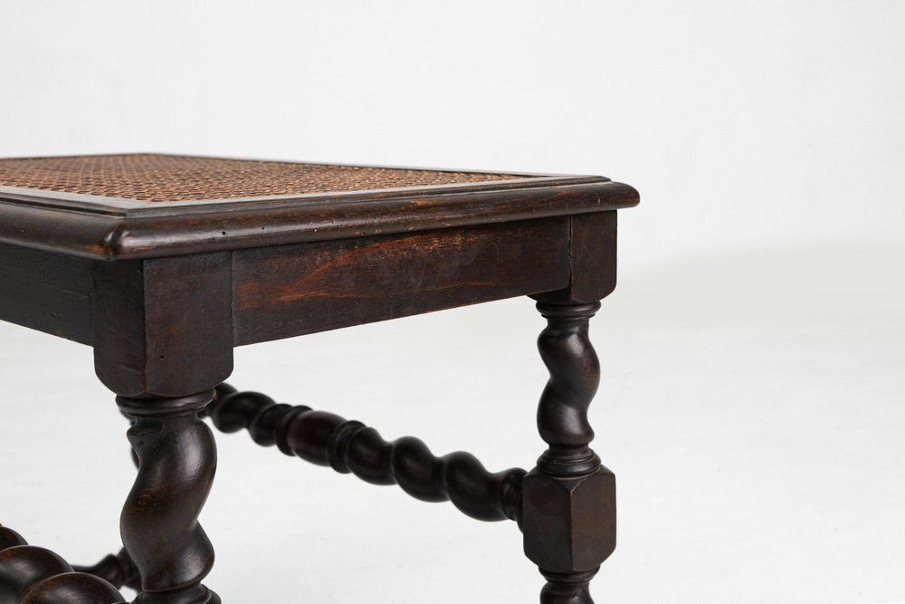 French Wooden Stool With Rattan Top, 1880s photo buy
