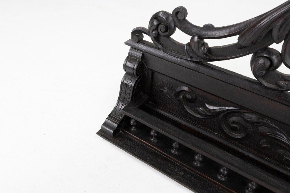 Baroque Carved Black Wooden Sculptured Shelf, France, 1850s photo vintage