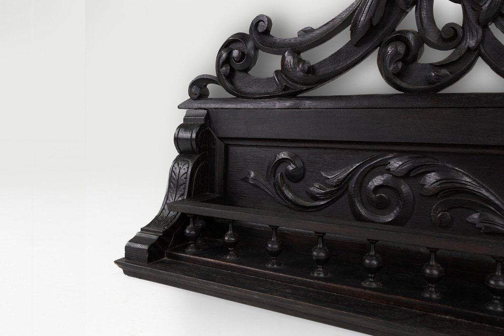 photo furniture Baroque Carved Black Wooden Sculptured Shelf, France, 1850s