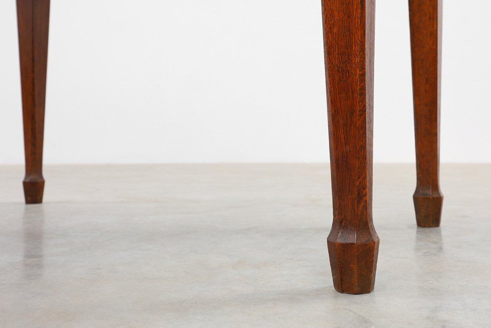 Art Deco Carved Oak Table With Copper Details, Belgium, 1920s photo buy