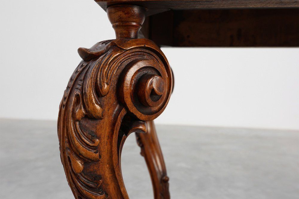 Napoleon III Style Carved Walnut Side Table With Ardune Top, France, 1900s photo vinterior
