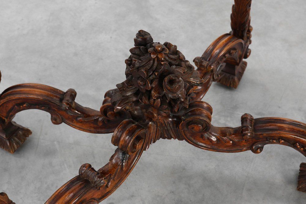 Furniture Napoleon III Style Carved Walnut Side Table With Bluestone Top, France, 1900s photo