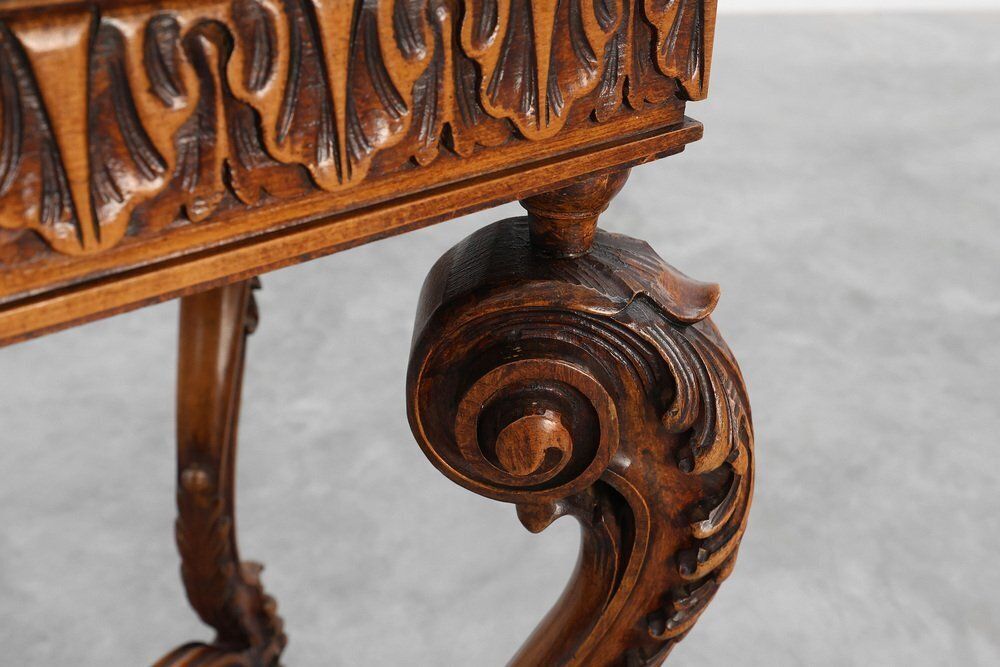 1930.0 Napoleon III Style Carved Walnut Side Table With Bluestone Top, France, 1900s photo