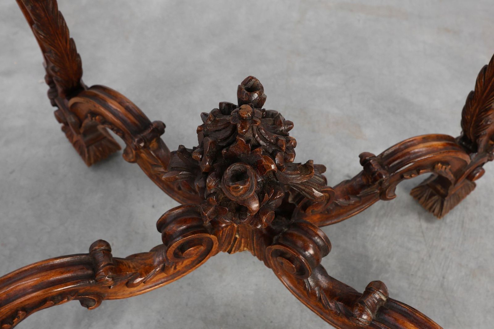 photo for sale Napoleon III Style Carved Walnut Side Tables With Bluestone Tops, 1890s, Set Of 2