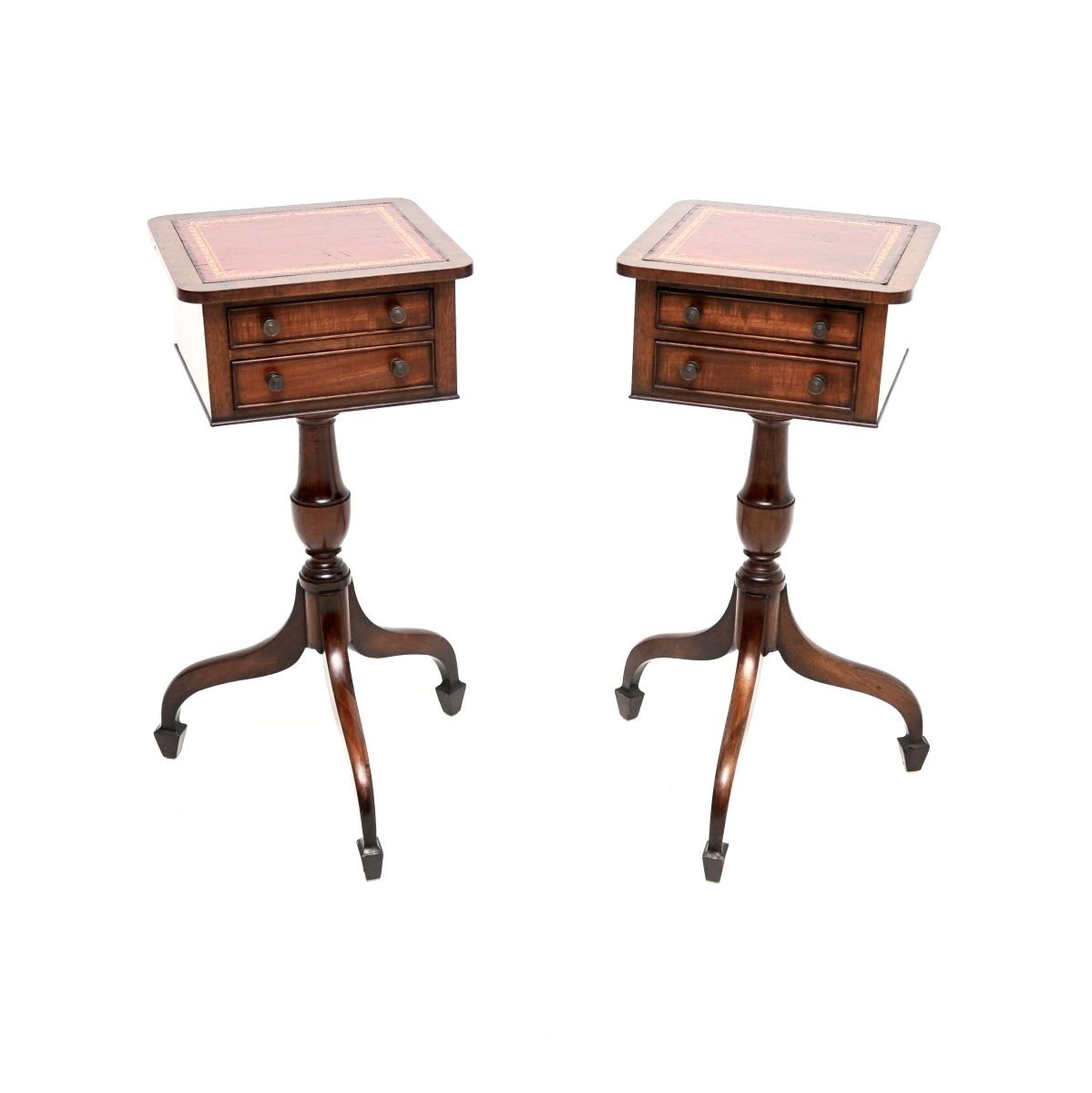 Pair Of Antique Mahogany Leather Top Side Tables